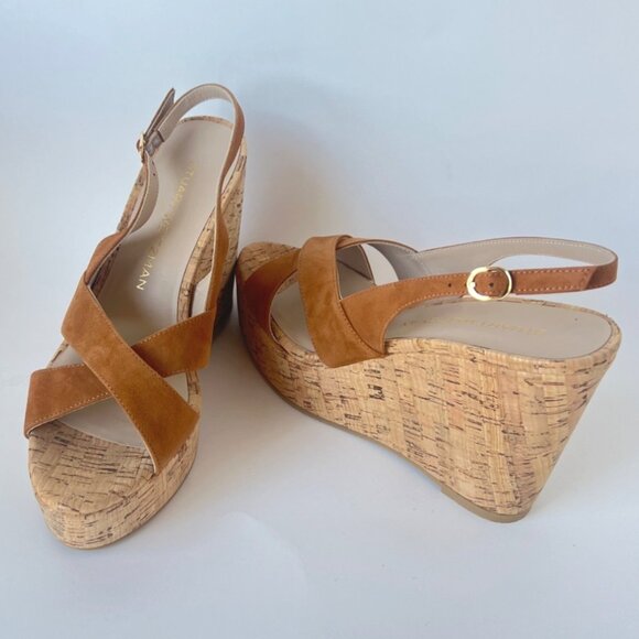 Stuart Weitzman Dayna Suede Sandals Slingback Wedge Hazel Shoes Size 38 US7.5B - Picture 7 of 13